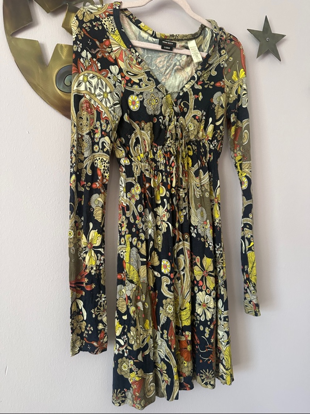 Miss Sixty Black Floral Paisley Long-Sleeve V-Neck Dress - Picture 4 of 4